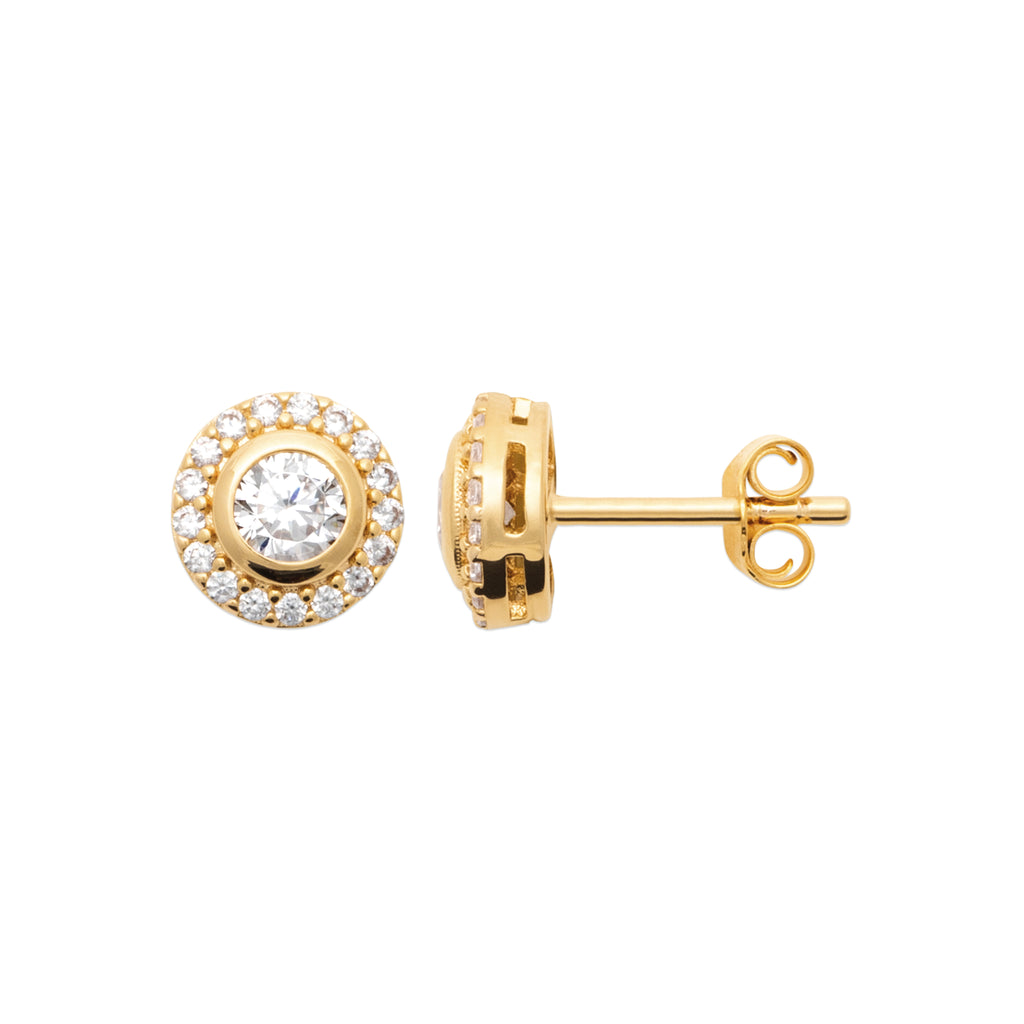 Rising Sun Earrings gold plated with cubic zirconia in a cluster style side