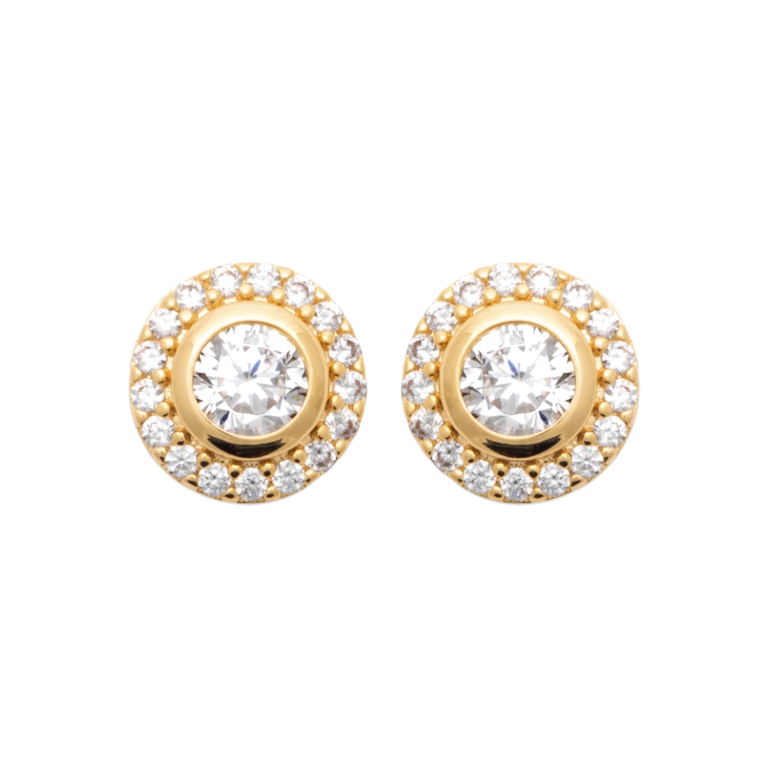 Burren_Rising Sun Earrings gold plated with cubic zirconia's in a cluster style