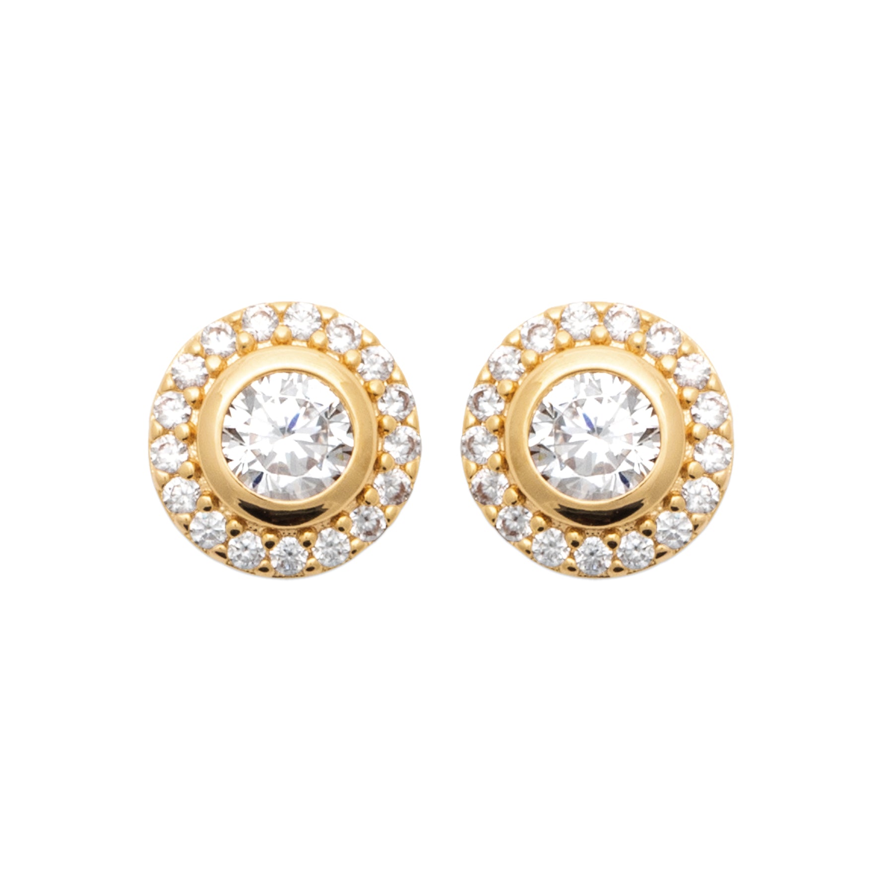 Burren_Rising Sun Earrings gold plated with cubic zirconia's in a cluster style