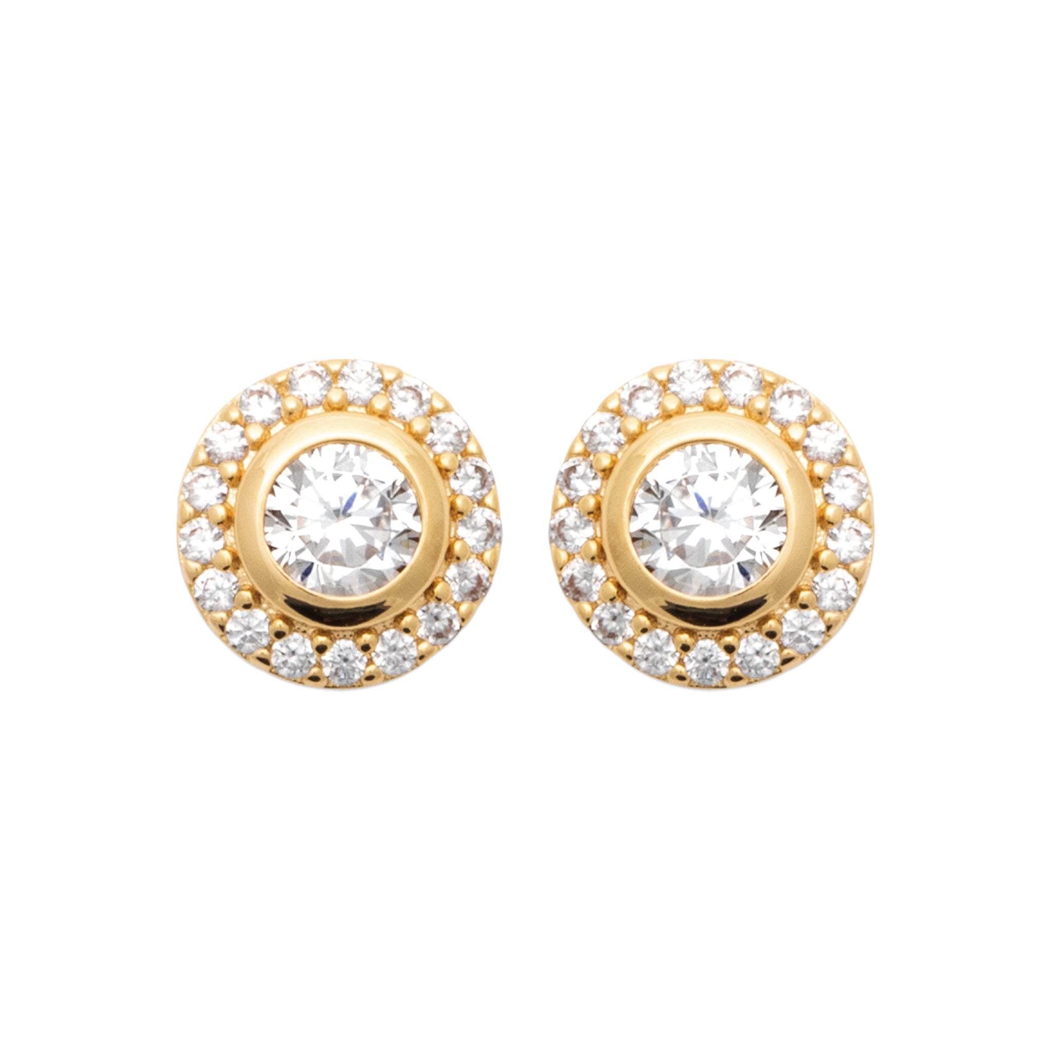 Burren_Rising Sun Earrings gold plated with cubic zirconia's in a cluster style