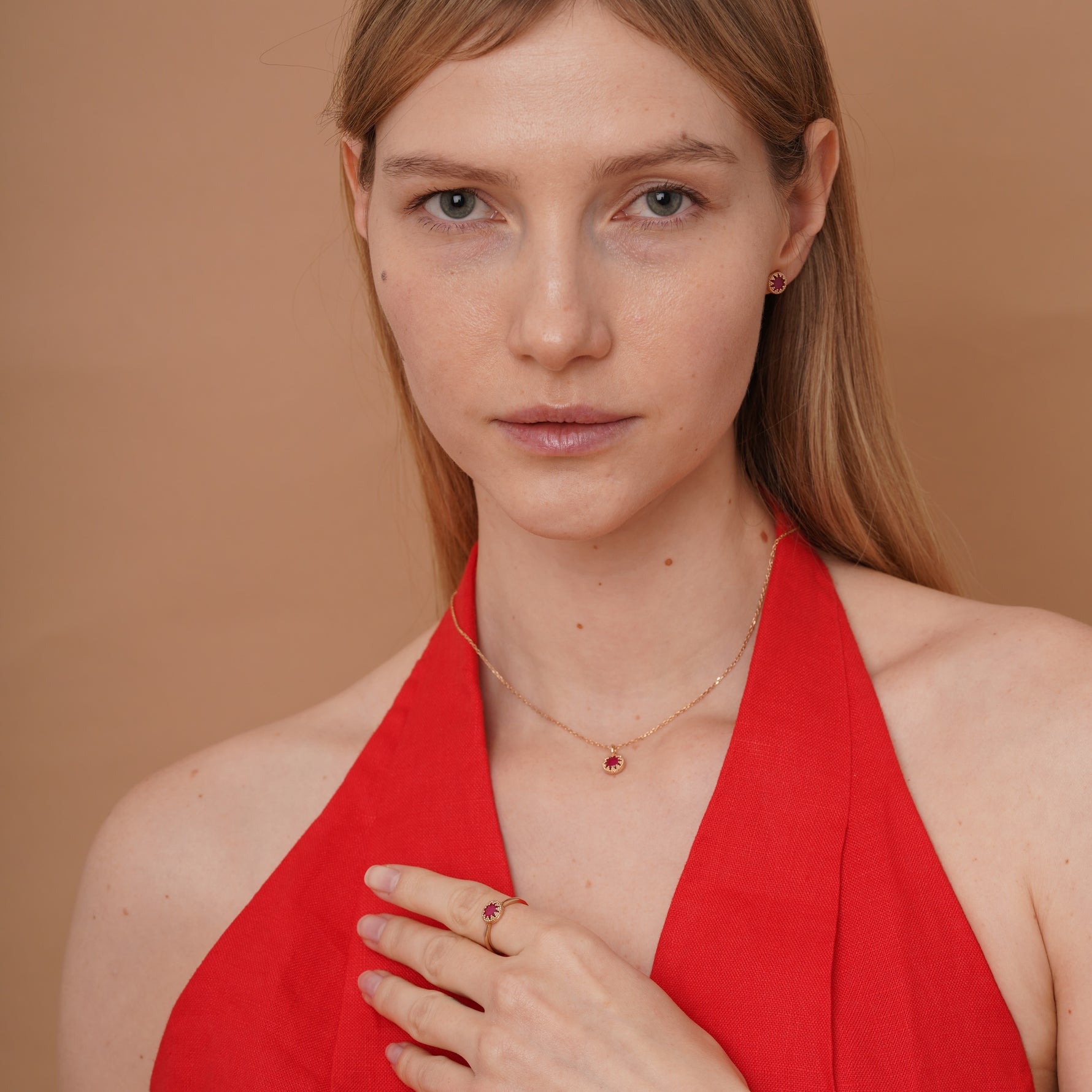 burren jewellery 18k gold plated ruby red pendant