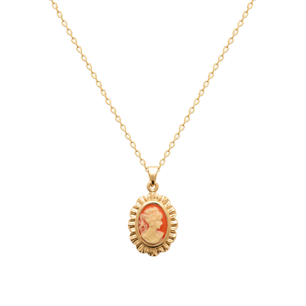 Burren jewellery 18k gold plate cameo role red pendant with chain