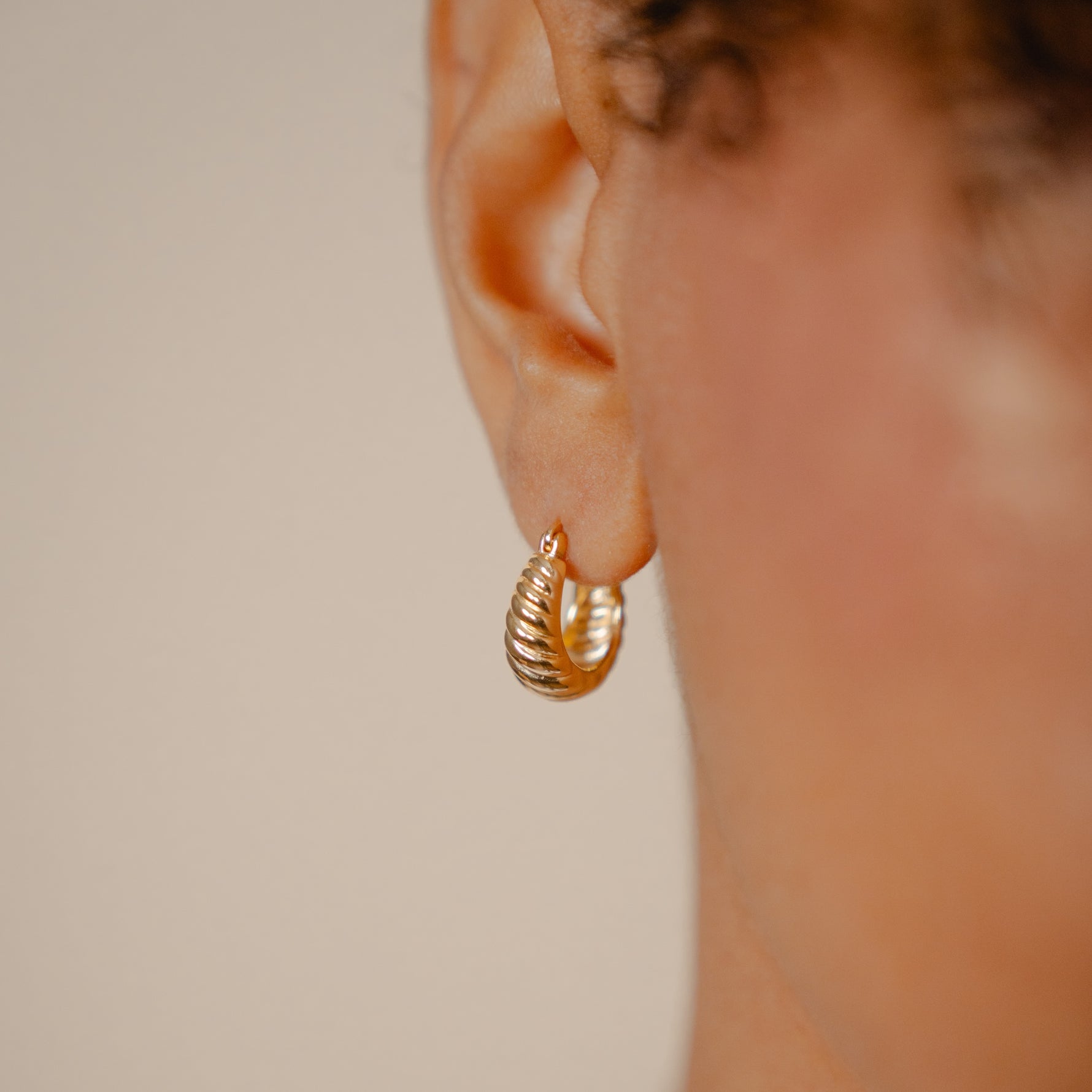 Burren jewellery 18k gold plate creme brulee huggie hoop chunky earring models