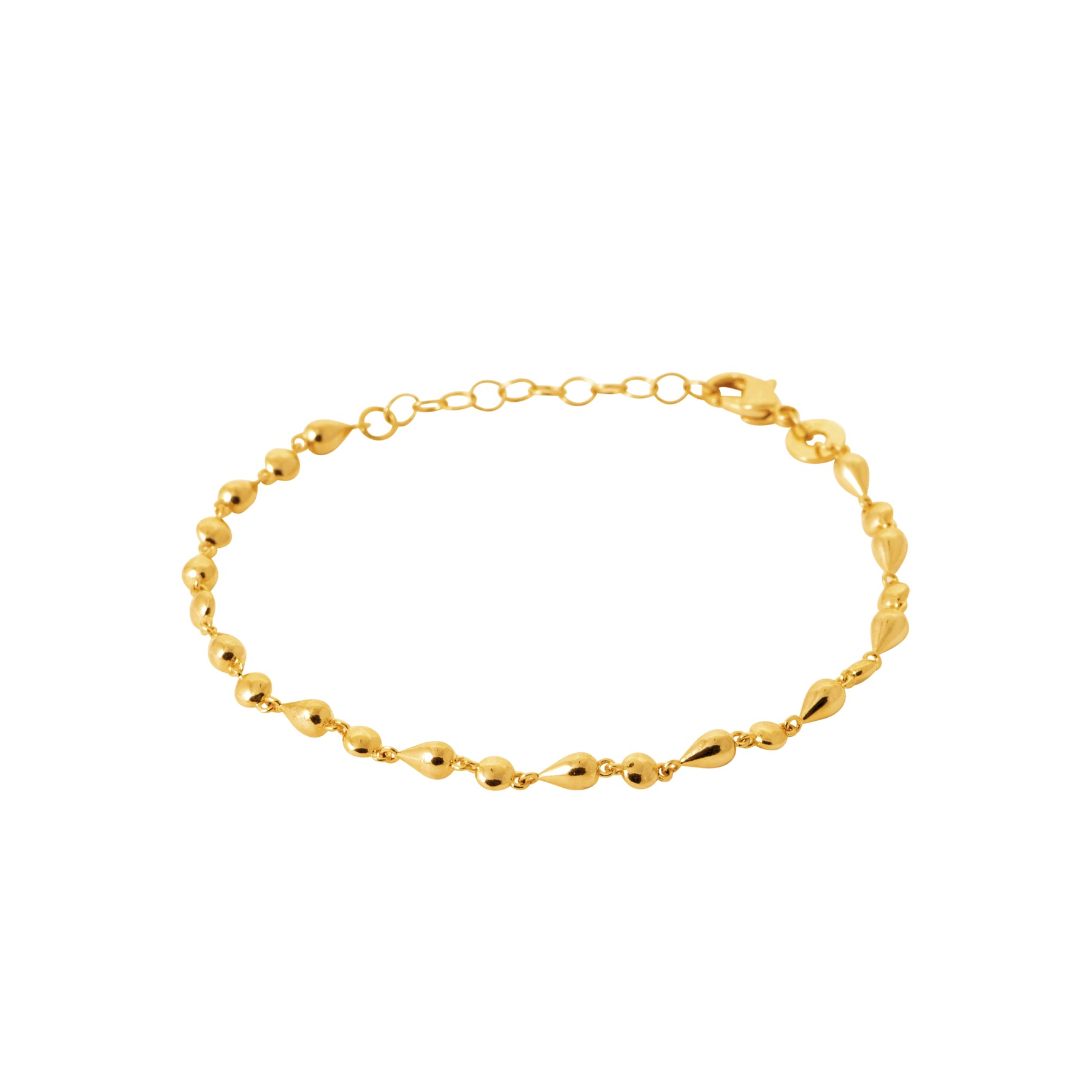 Pink Lady Bracelet in 18K Gold Plating Featuring Alternating Polished Round and Teardrop Beads with an Adjustable Chain | Burren Jewellery