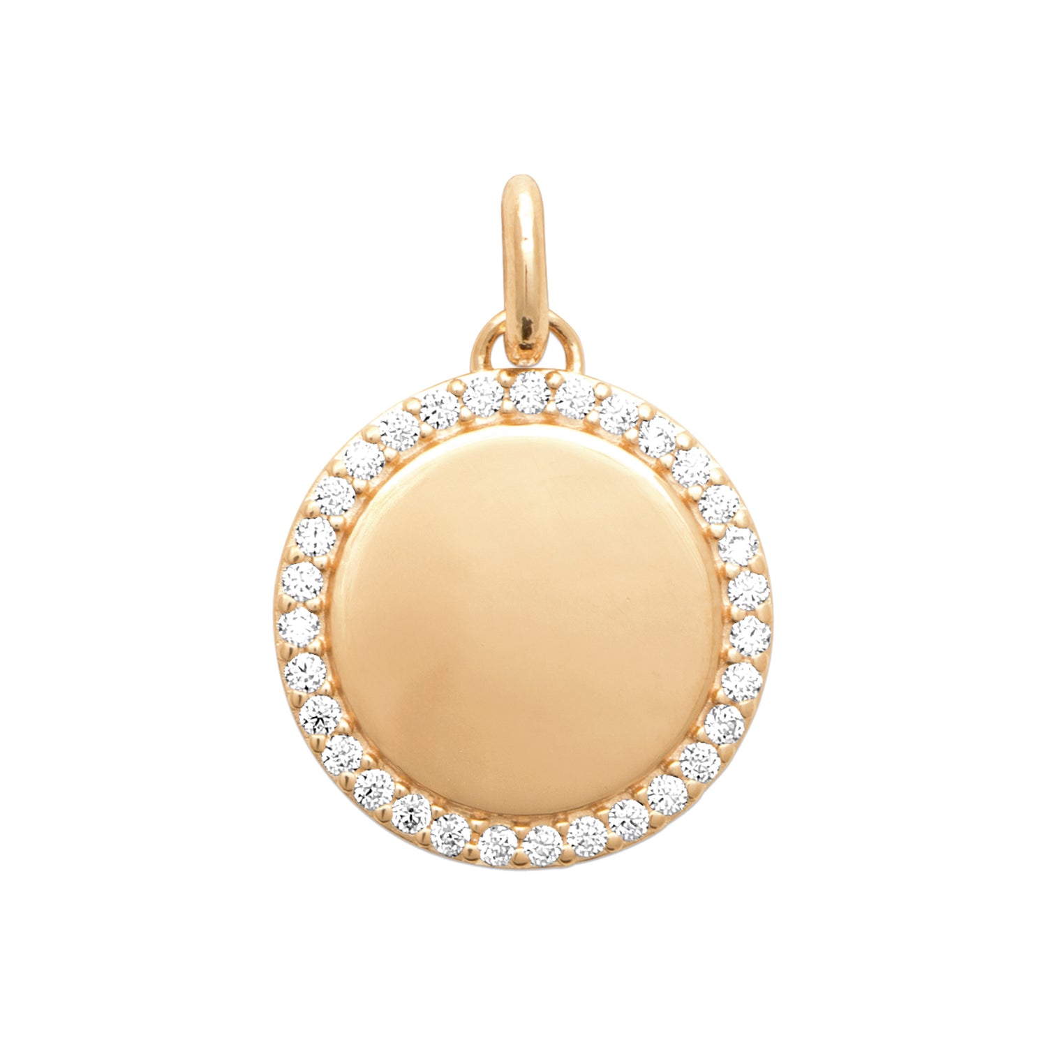 Glamorous Goddess Necklace in 18K Gold Plating with Engravable Circular Disc Pendant Surrounded by Cubic Zirconia | Burren Jewellery