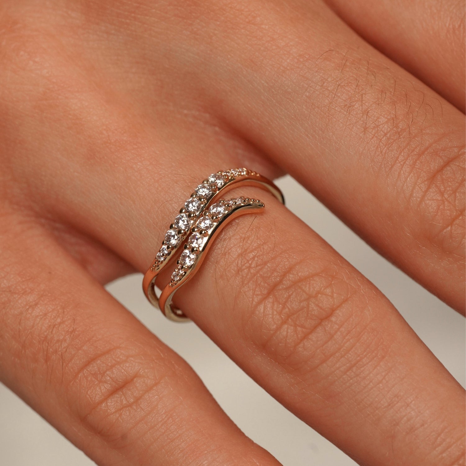 Celestial Wave Open Wave Ring with Cubic Zirconia