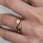 Burren jewellery 18k gold plate feather fashion ring boho style model detail