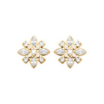 True Story Earrings in 18K Gold Plating Featuring Floral-Inspired Marquise, Princess and Round-Cut Clear Cubic Zirconia Stud Design | Burren Jewellery