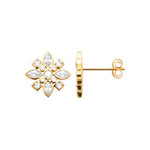 A pair of True Story Earrings in 18K Gold Plating Featuring Floral-Inspired Marquise, Princess and Round-Cut Clear Cubic Zirconia Stud Design | Burren Jewellery