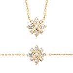Closeup of True Story Necklace in 18K Gold Plating Featuring a Floral-Inspired Marquise, Princess and Round-Cut Clear Cubic Zirconia Pendant on a Fine Gold Chain | Burren Jewellery
