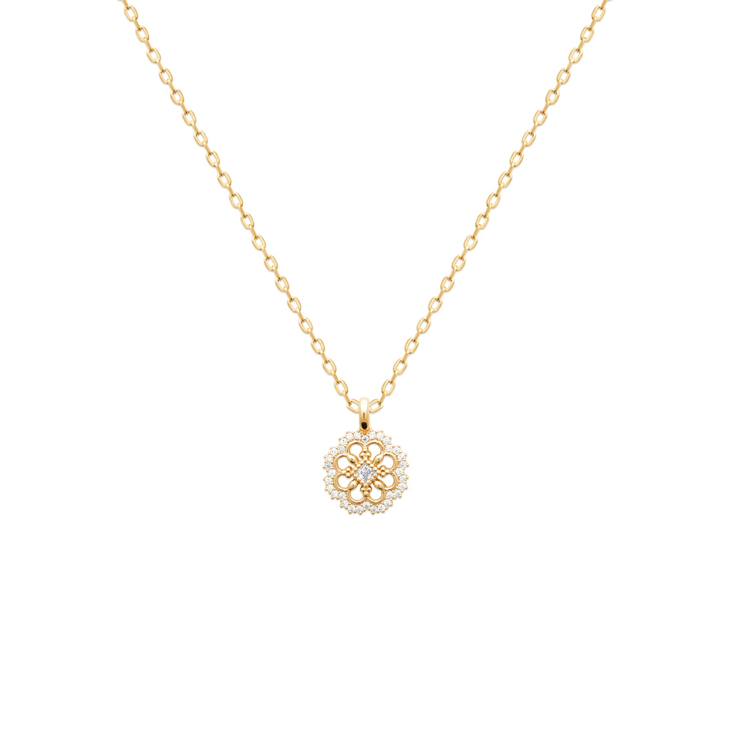Flower Garden Pendant Necklace in 18K Gold Plating Featuring a Floral Cubic Zirconia Pendant | Burren Jewellery