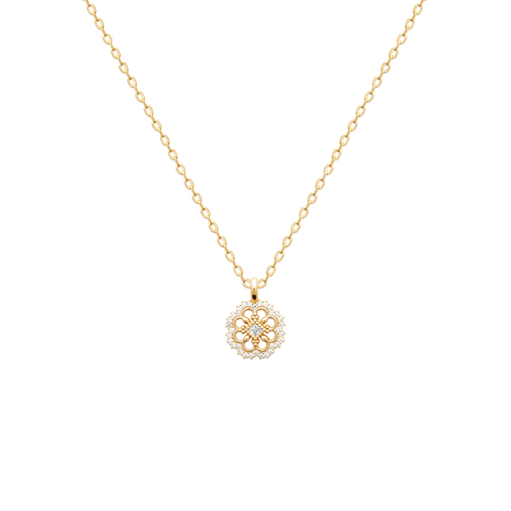 Flower Garden Pendant Necklace in 18K Gold Plating Featuring a Floral Cubic Zirconia Pendant | Burren Jewellery