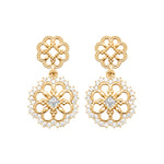 Front Flower Garden Earrings in 18K Gold Plating Featuring Floral Drop Earrings with Cubic Zirconia | Burren Jewellery