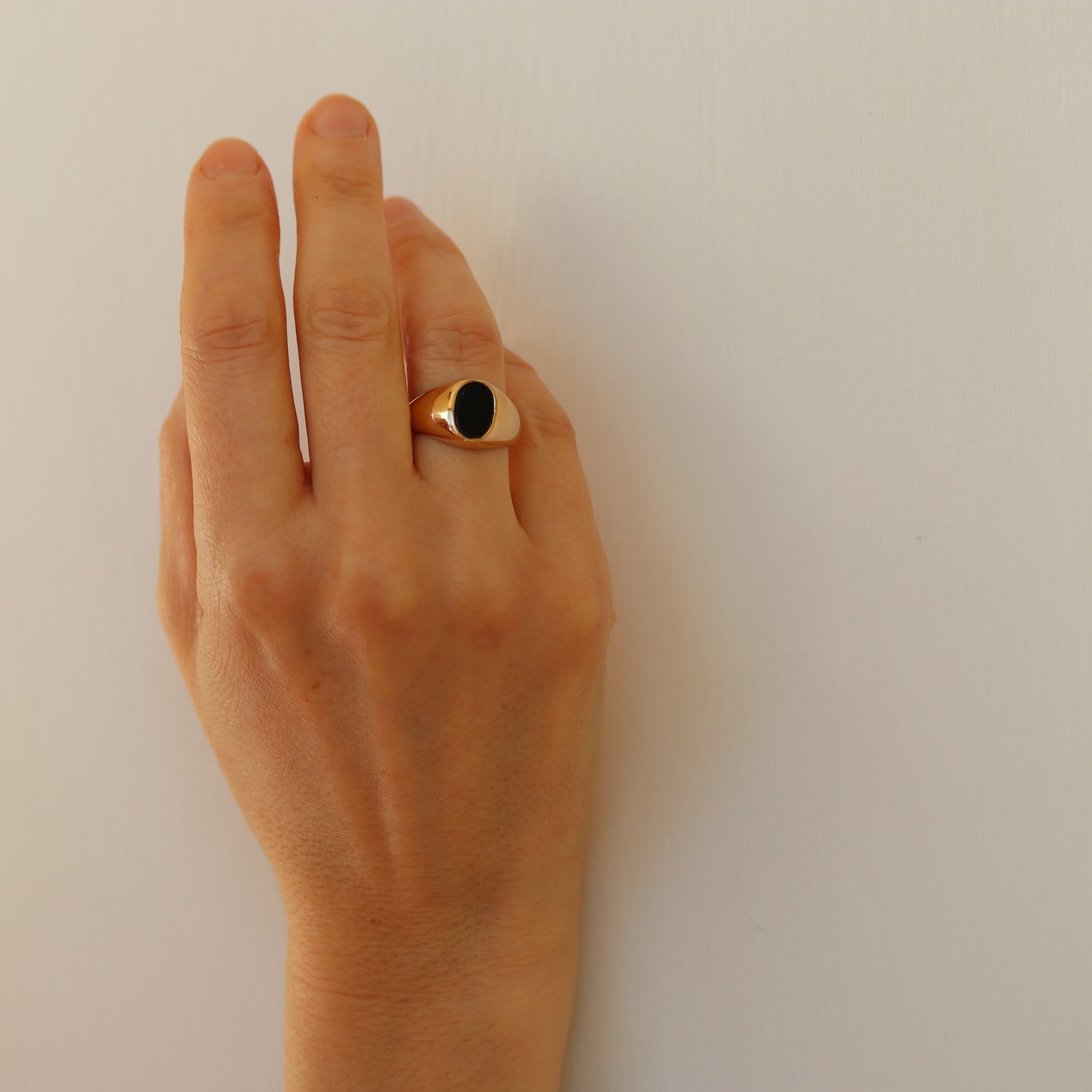 Burren jewellery 18k gold plate onyx signet statement ring black jack