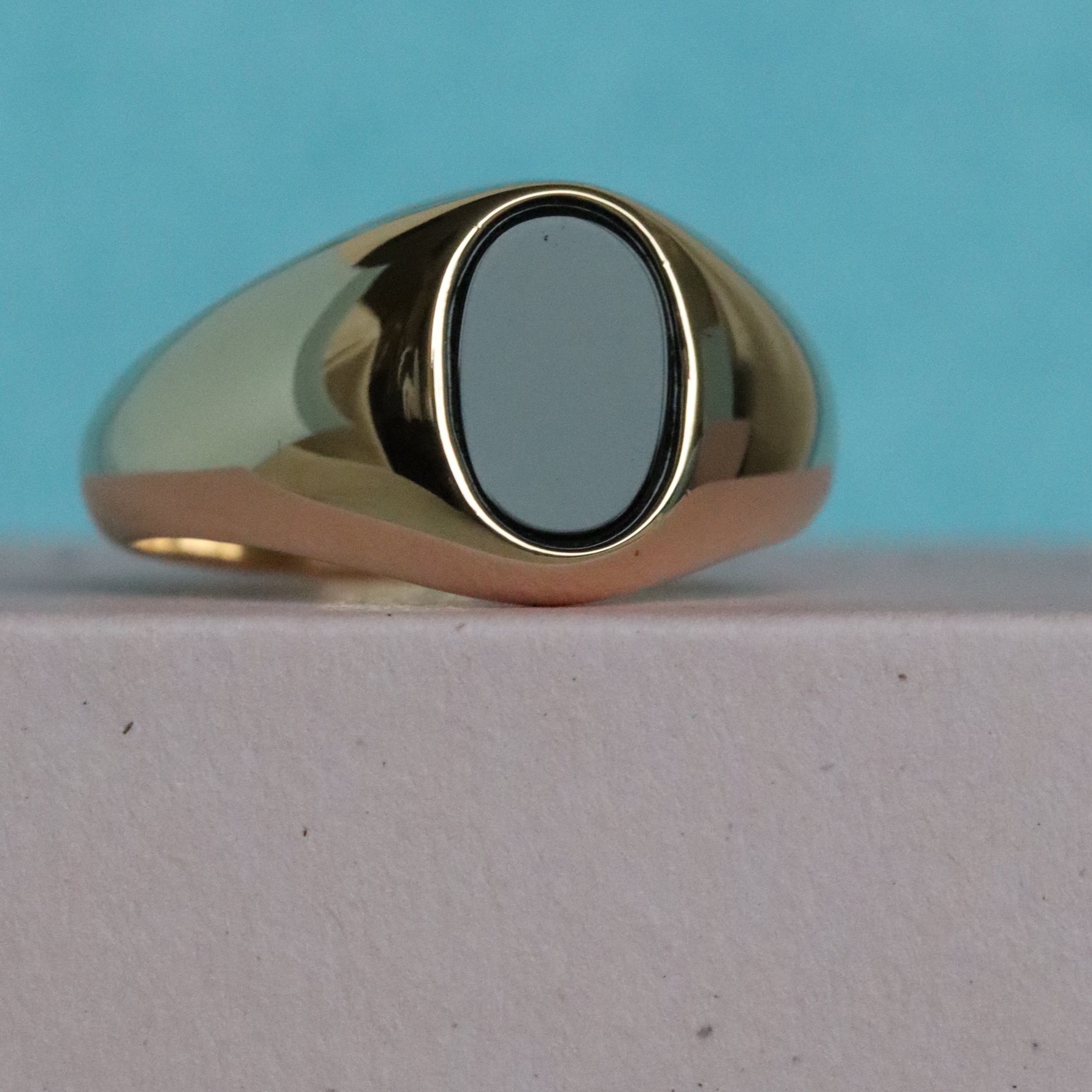 Burren jewellery 18k gold plate onyx signet statement ring black jack