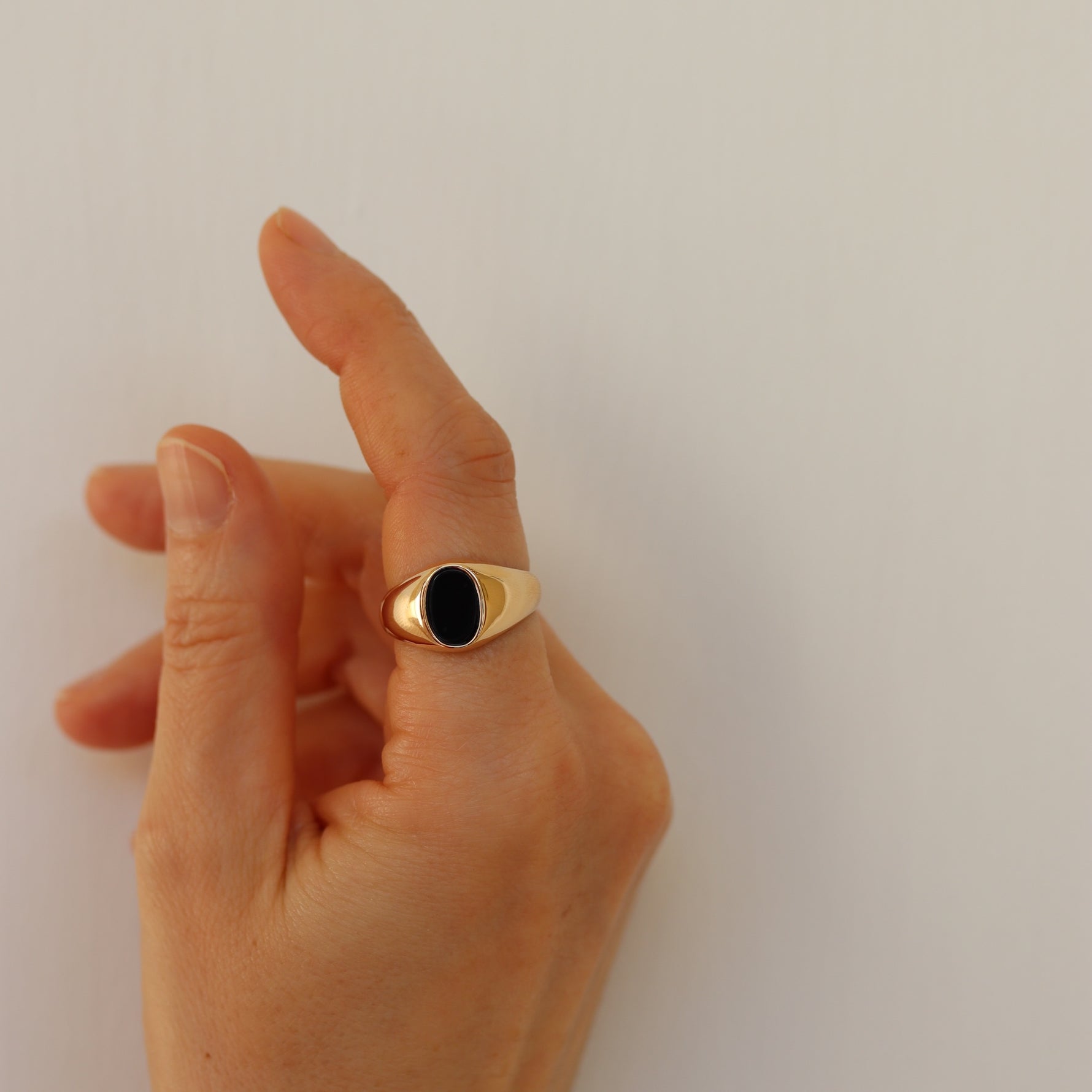 Burren jewellery 18k gold plate onyx signet statement ring black jack