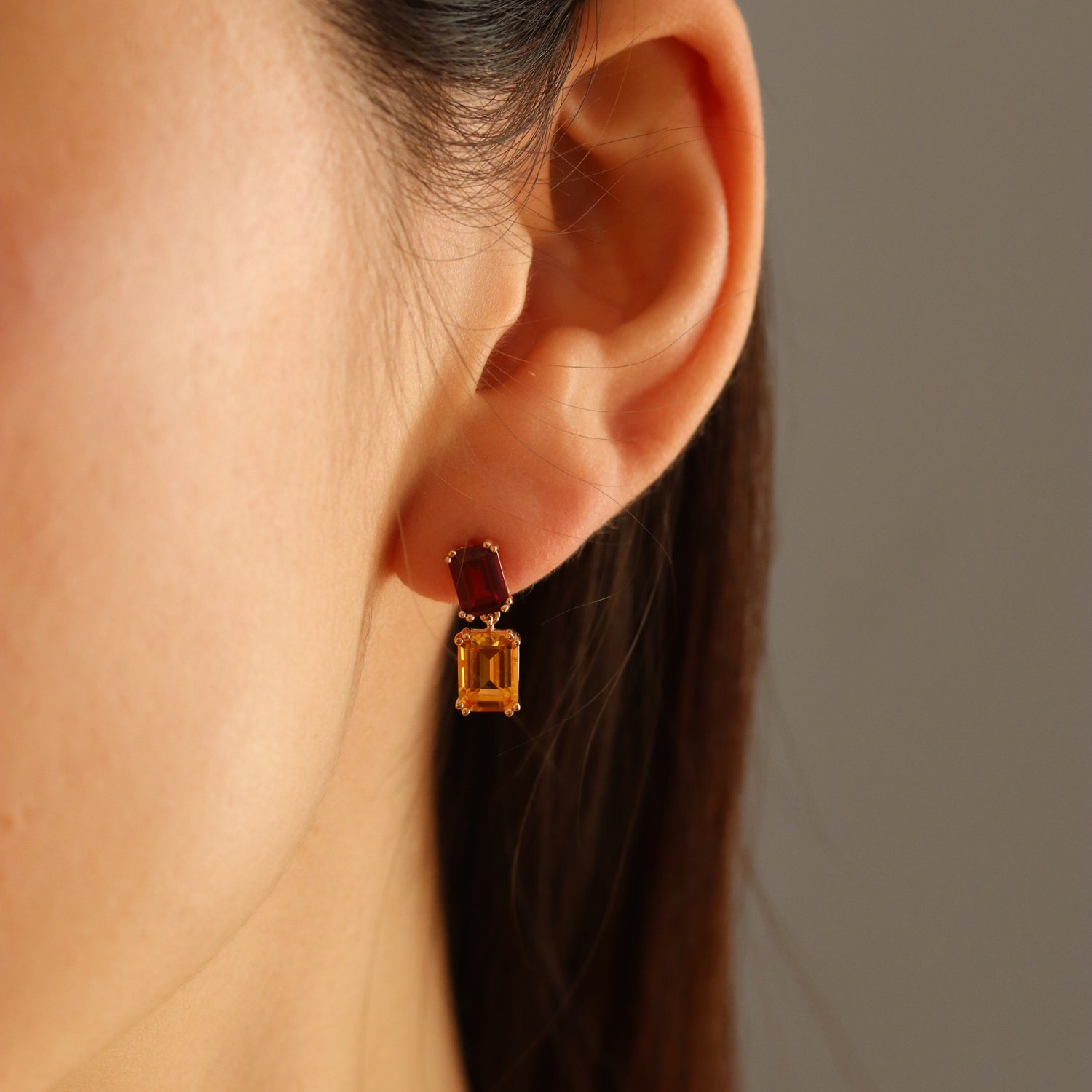 Burren jewellery 18k gold plate ruby rose earrings model