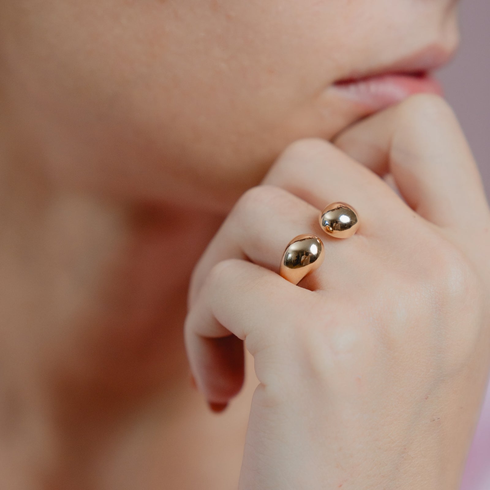 Burren jewellery 18k gold plate together far apart ring white background