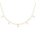 Ivory Cascade Necklace in 18K Gold Plating with Freshwater Pearl Charms, Round Cubic Zirconia and Fine Trace Chain | Burren Jewellery

