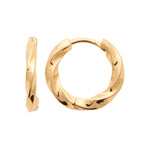 A pair of Main Character Earrings in 18K Gold Plating Featuring Sculptural Twisted Huggie Hoop Design with a High-Polish Finish | Burren Jewellery
