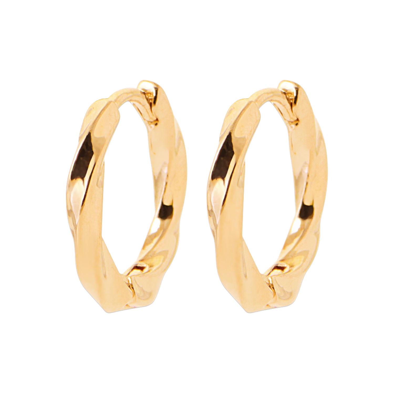 Main Character Earrings in 18K Gold Plating Featuring Sculptural Twisted Huggie Hoop Design with a High-Polish Finish | Burren Jewellery