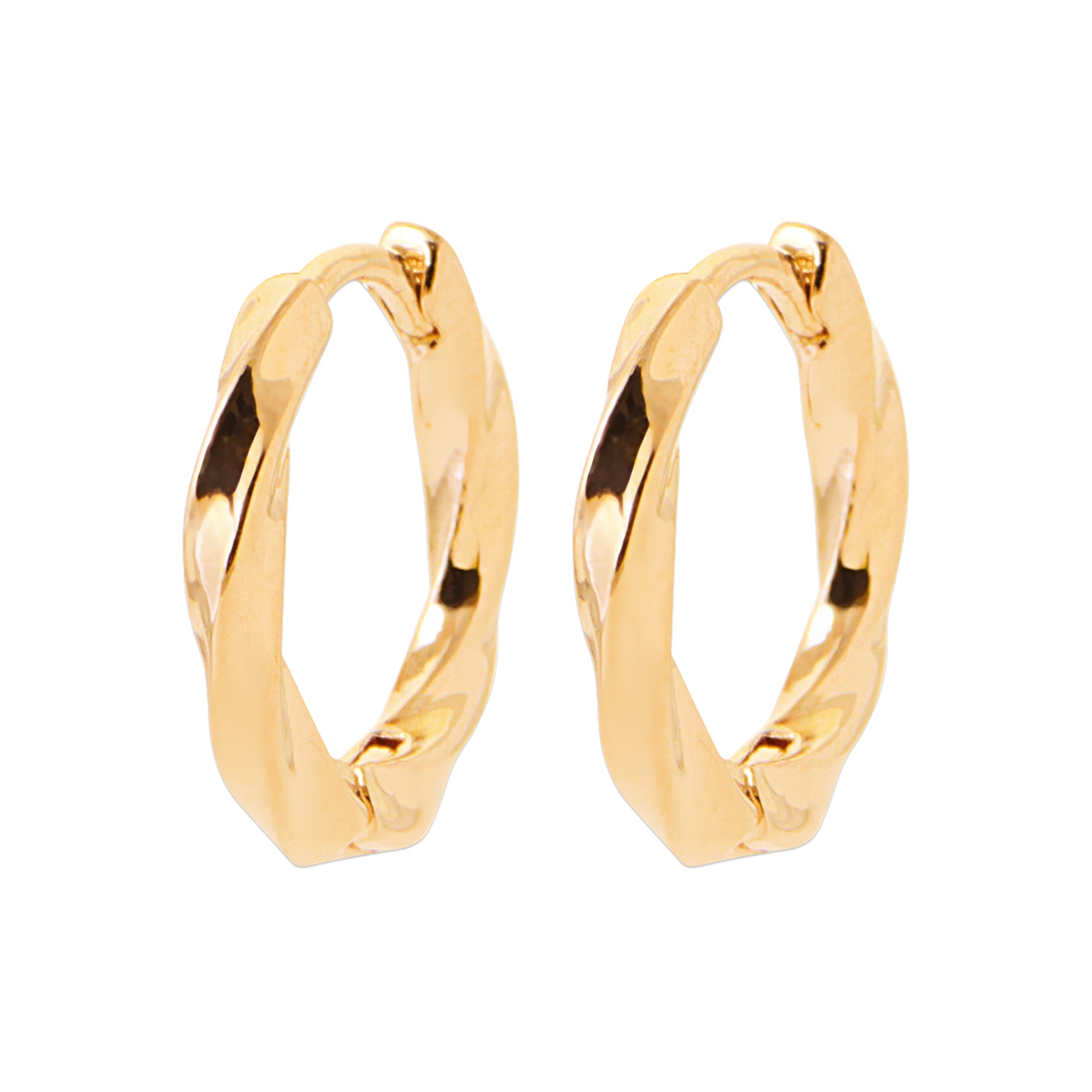 Main Character Earrings in 18K Gold Plating Featuring Sculptural Twisted Huggie Hoop Design with a High-Polish Finish | Burren Jewellery
