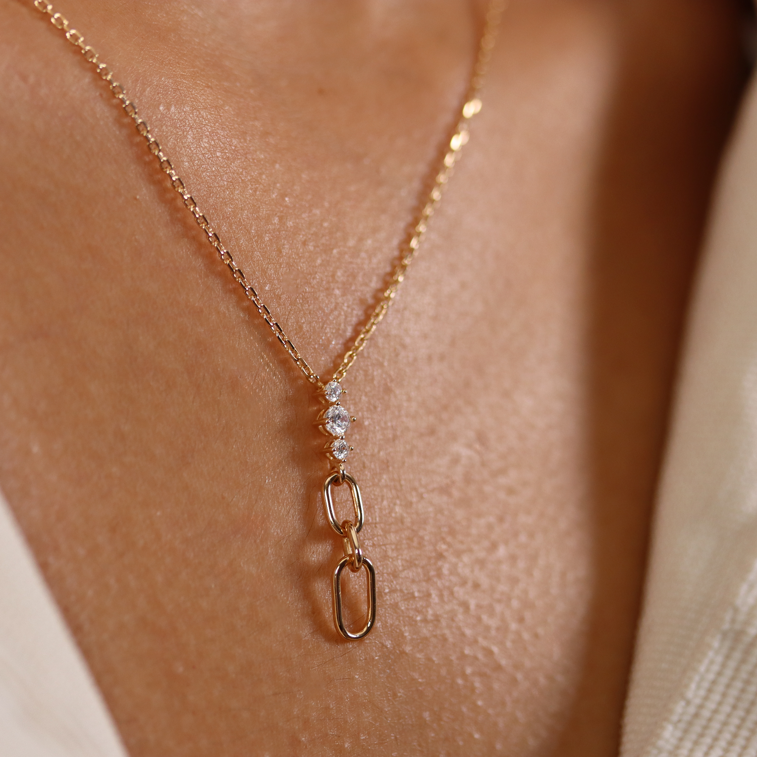Burren jewellery 18k gold plated Love Letters necklace on model