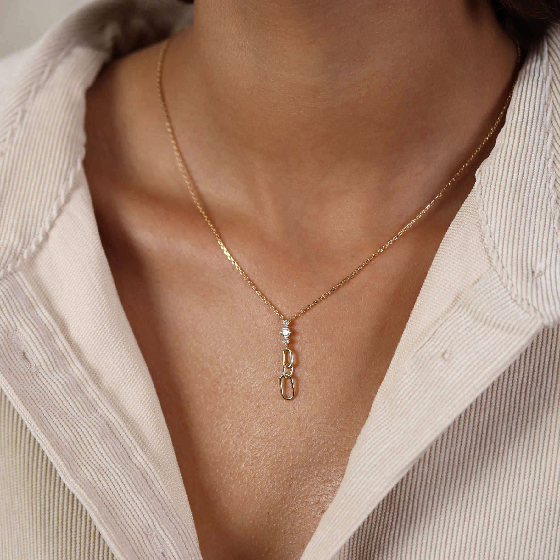 Burren jewellery 18k gold plated Love Letters necklace on neck