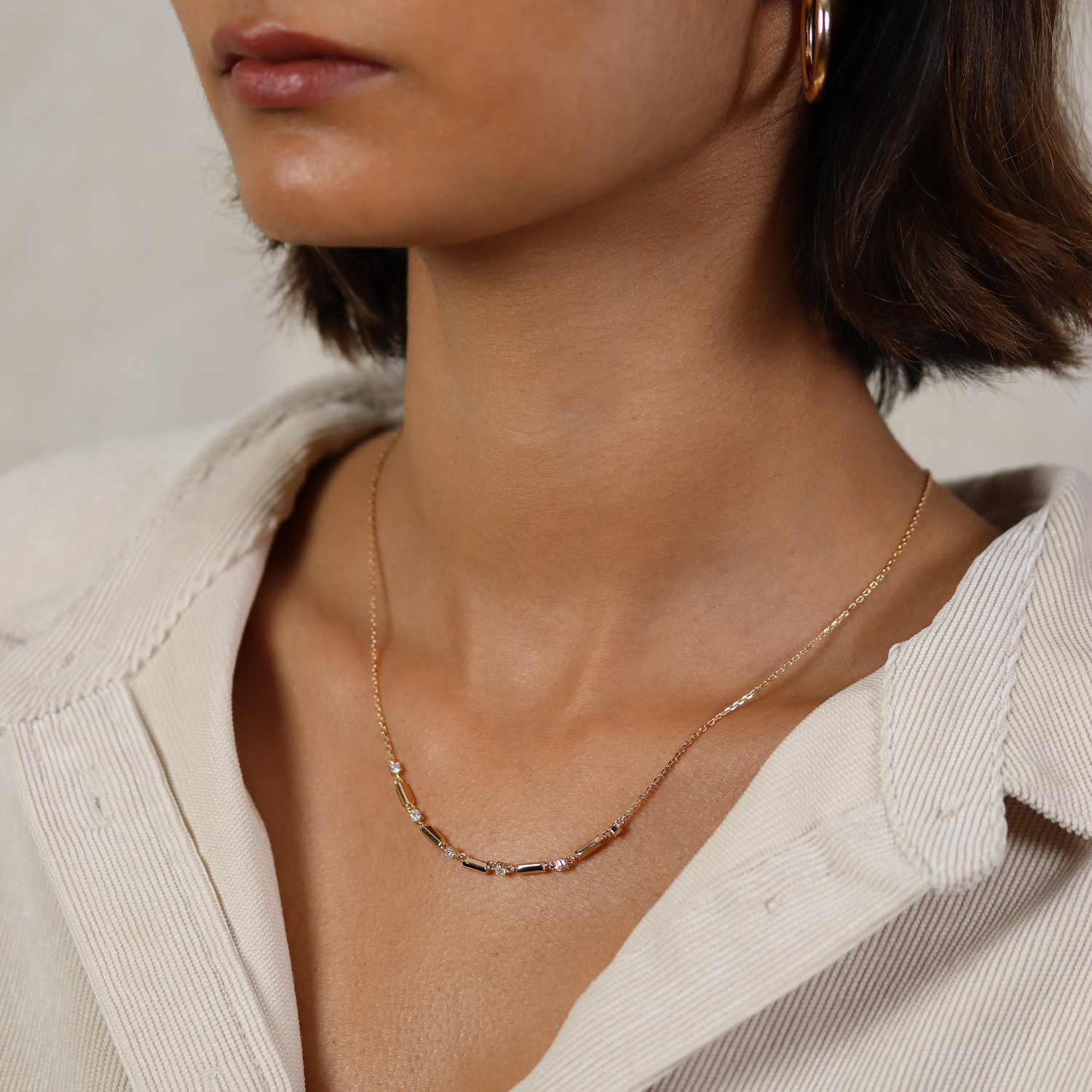Burren jewellery 18k gold plated Valentina necklace on model