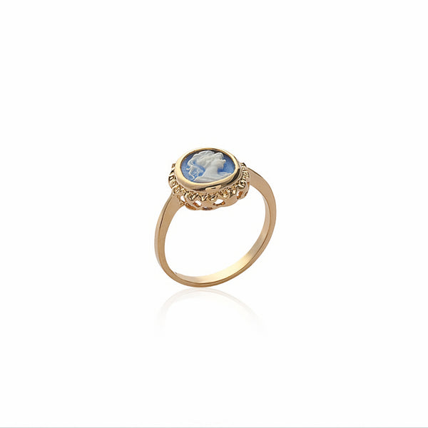 Burren Jewellery 18k gold plate cameo role blue ring