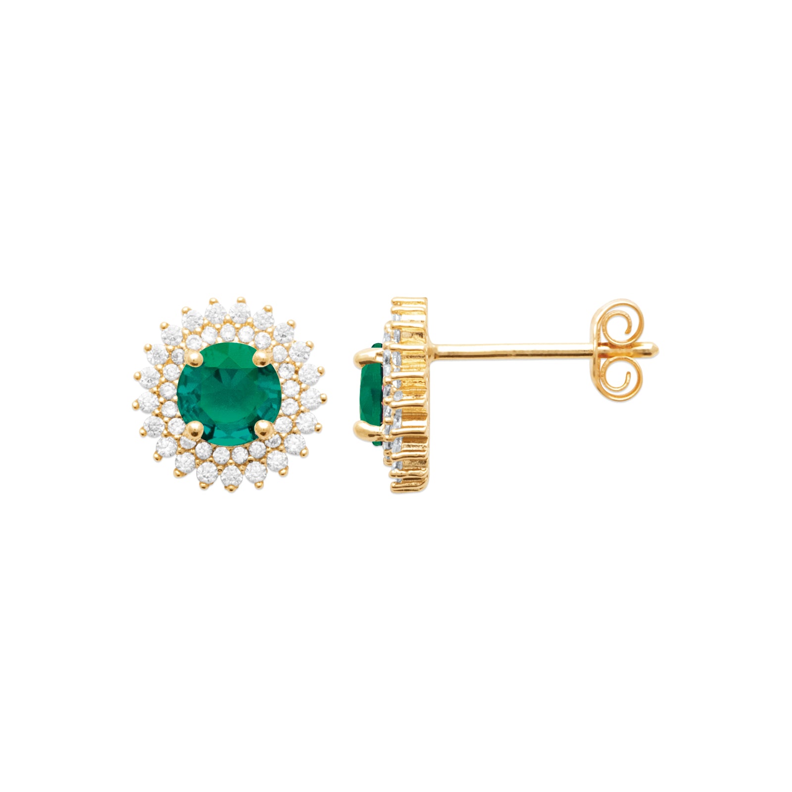 Burren jewellery 18k gold plated madelyn emerald colour earrings front