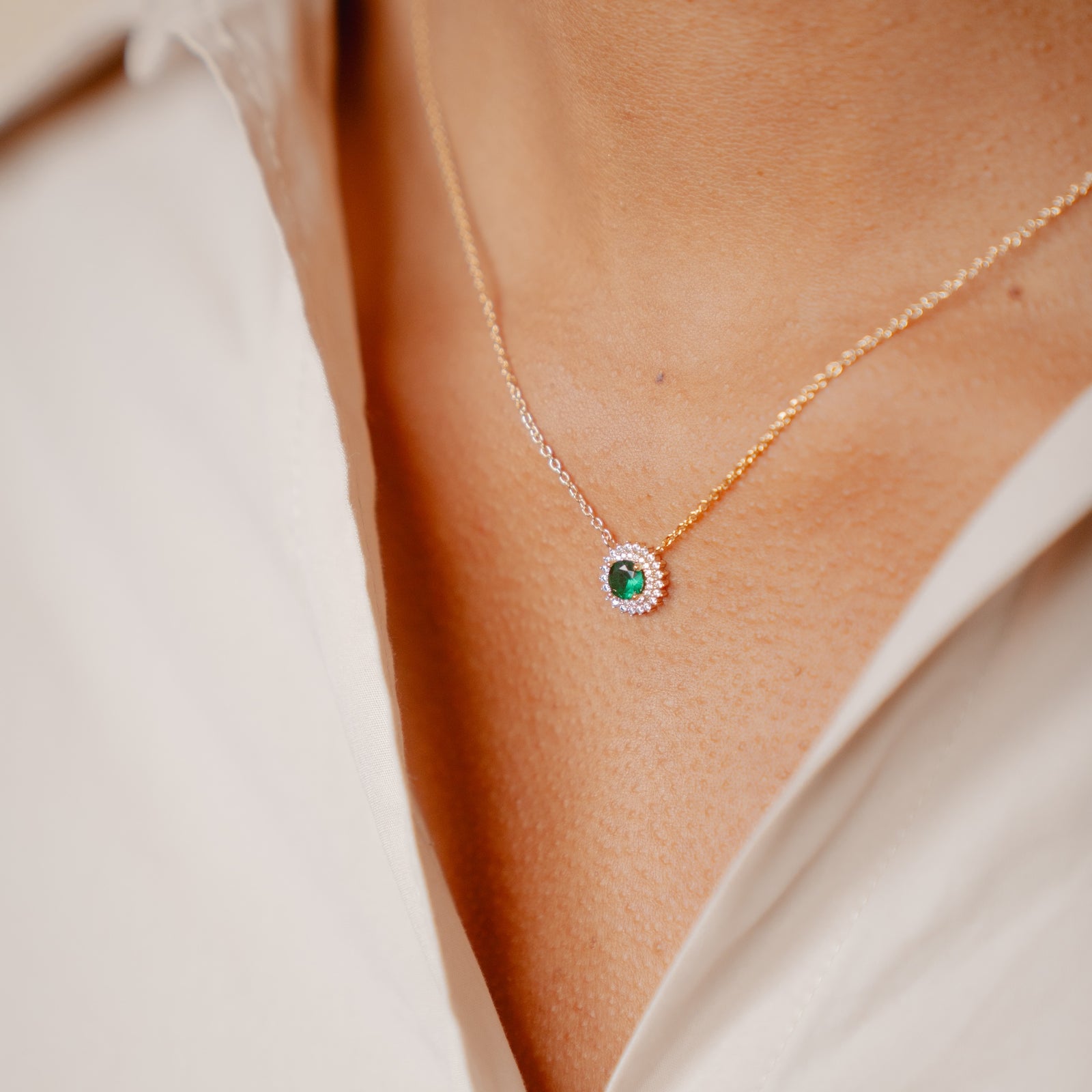 Burren jewellery 18k gold plated madelyn emerald colour necklace