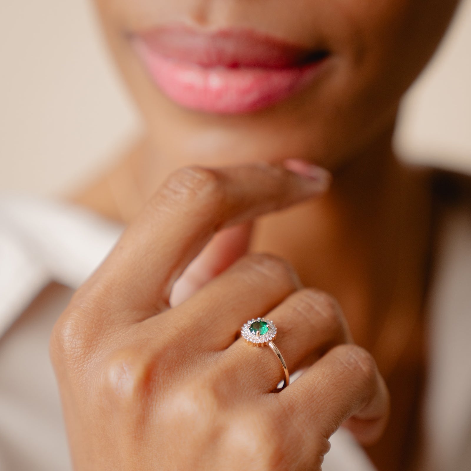 Burren jewellery 18k gold plated madelyn emerald colour ring