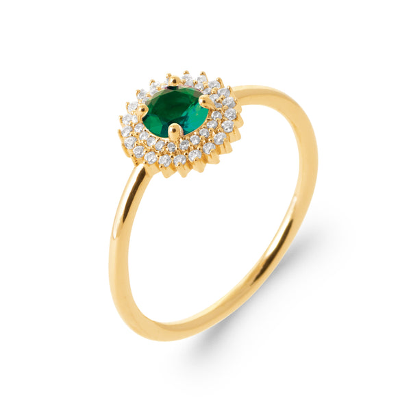 Burren jewellery 18k gold plated madelyn emerald colour ring