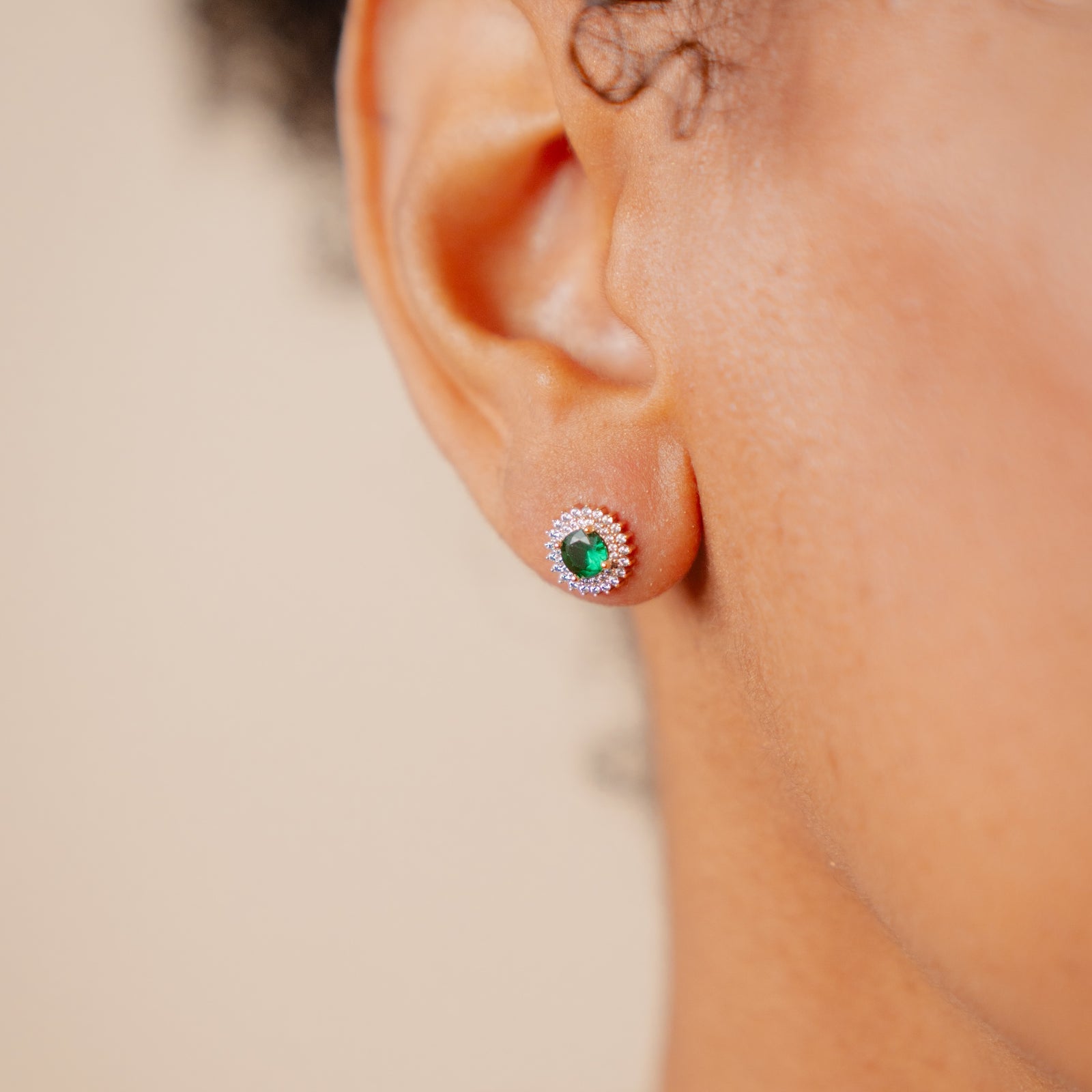 Burren jewellery 18k gold plated madelyn emerald colour earrings front