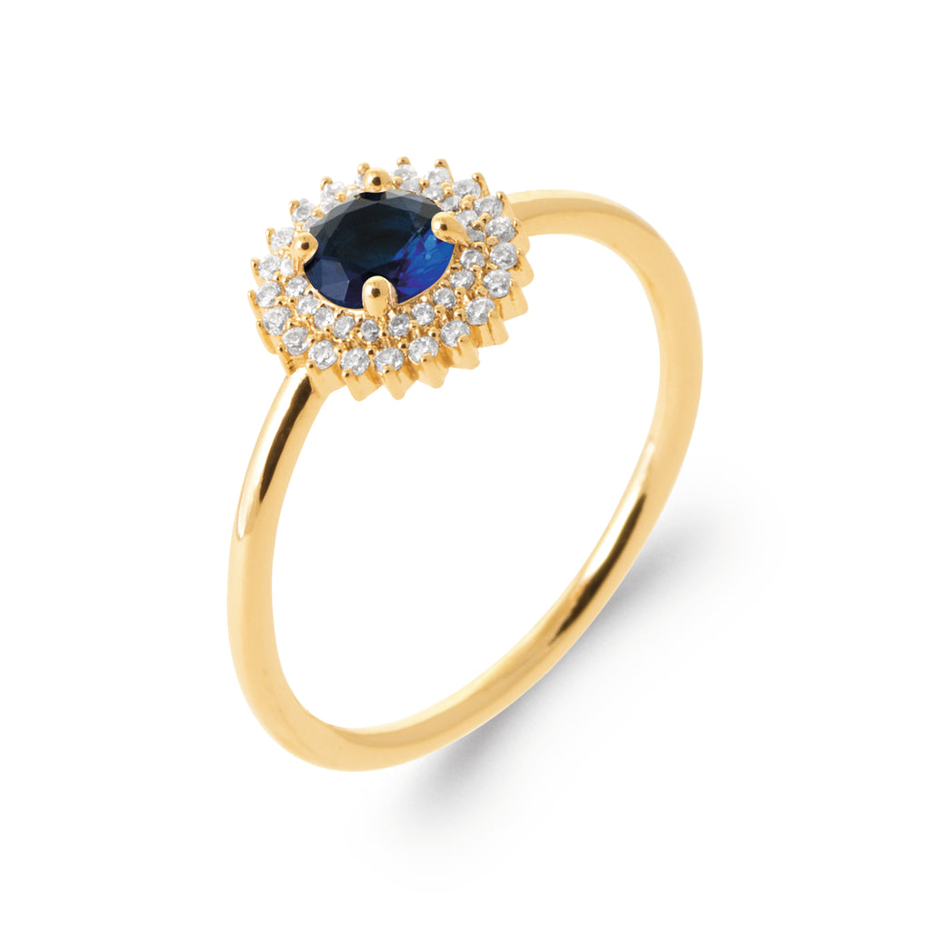 Burren jewellery 18k gold plated Madelyn sapphire colour ring