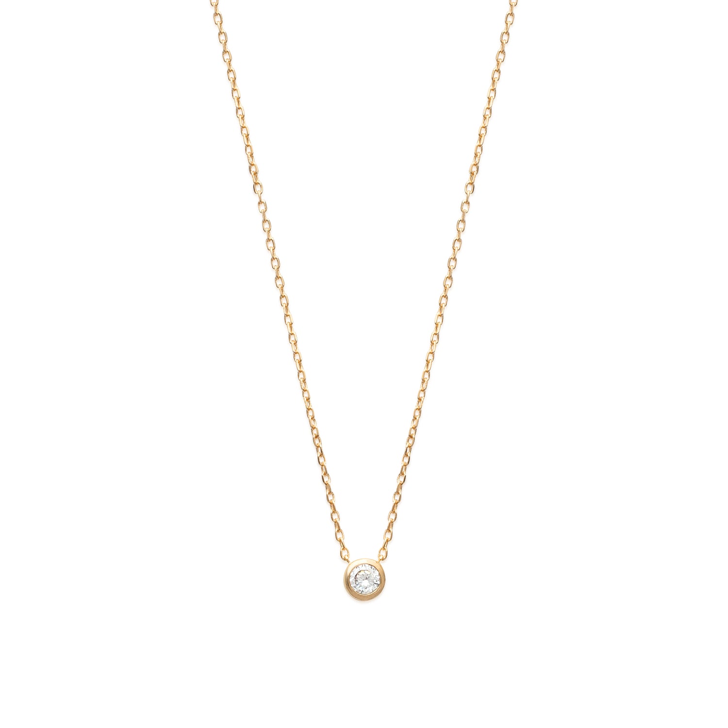 18K gold plate ‘Round About Midnight’ Necklace with centre Cubic Zircon stone in rub over setting