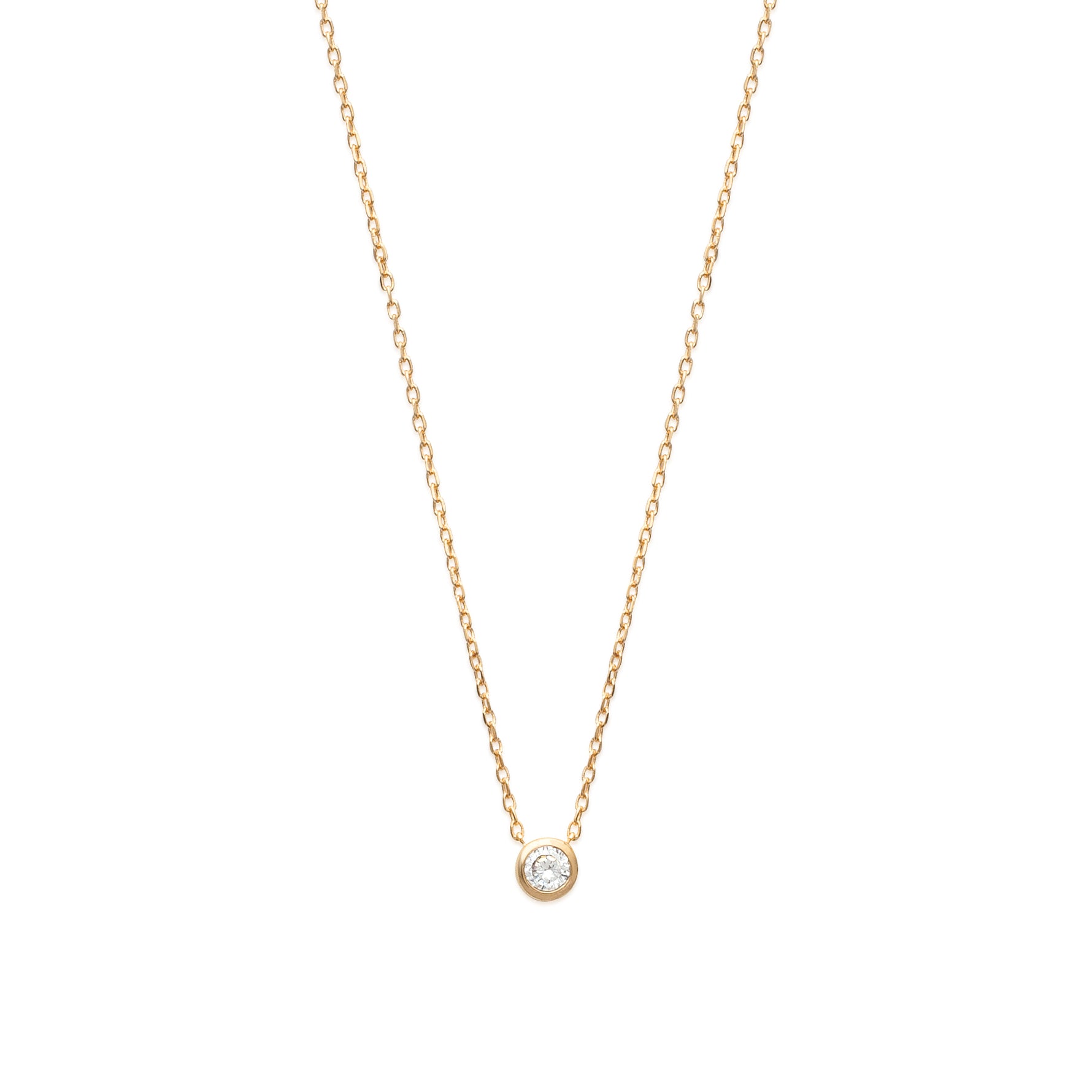 18K gold plate ‘Round About Midnight’ Necklace with centre Cubic Zircon stone in rub over setting