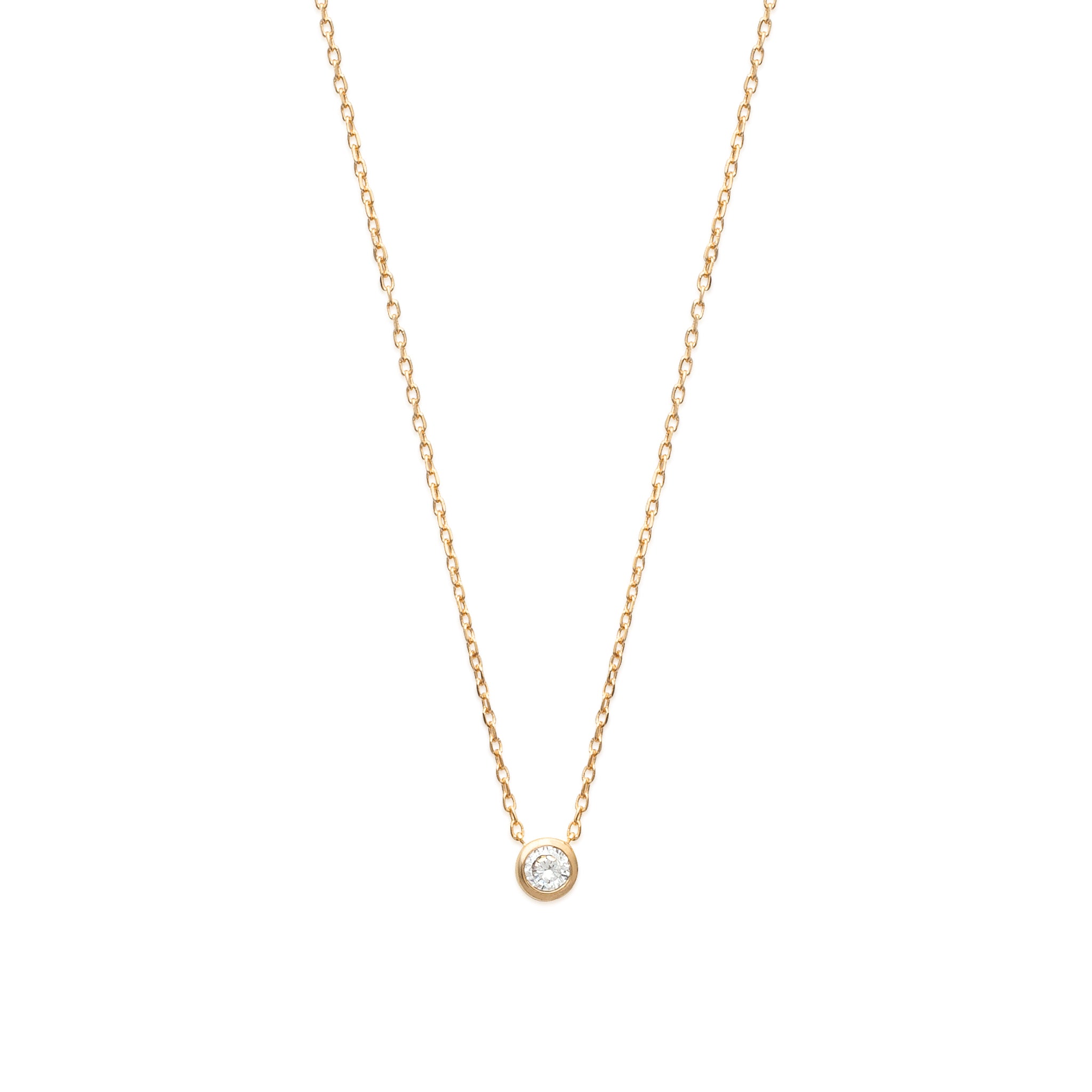 18K gold plate ‘Round About Midnight’ Necklace with centre Cubic Zircon stone in rub over setting