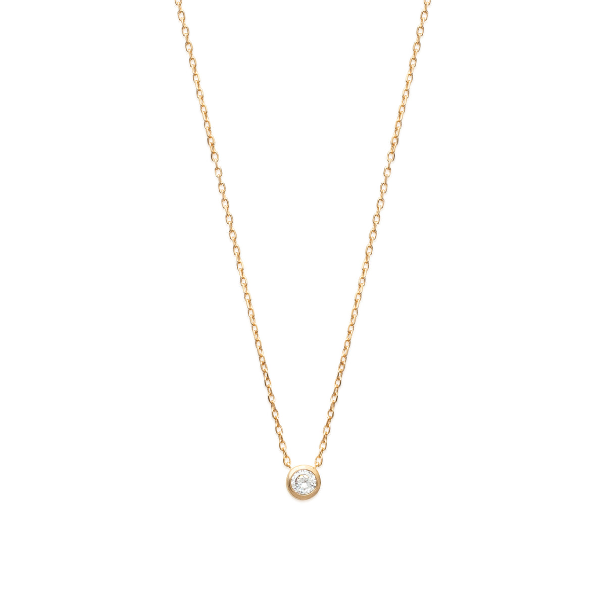 18K gold plate ‘Round About Midnight’ Necklace with centre Cubic Zircon stone in rub over setting