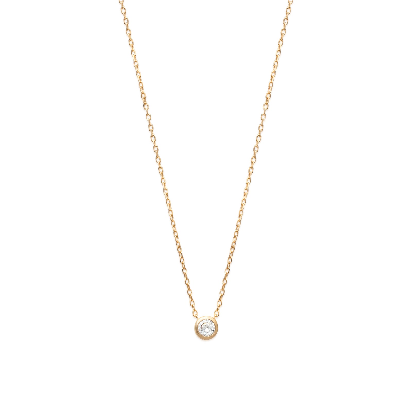 18K gold plate ‘Round About Midnight’ Necklace with centre Cubic Zircon stone in rub over setting