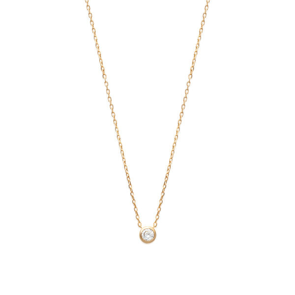 18K gold plate ‘Round About Midnight’ Necklace with centre Cubic Zircon stone in rub over setting