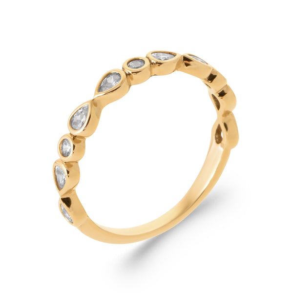 Burren jewellery 18k gold plated teardrop gold stacking ring with cublic zirconia leaping forward ring