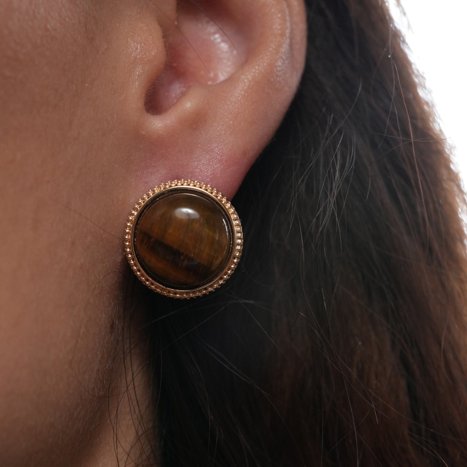 Burren jewellery 18k gold plated tigers eye earrings