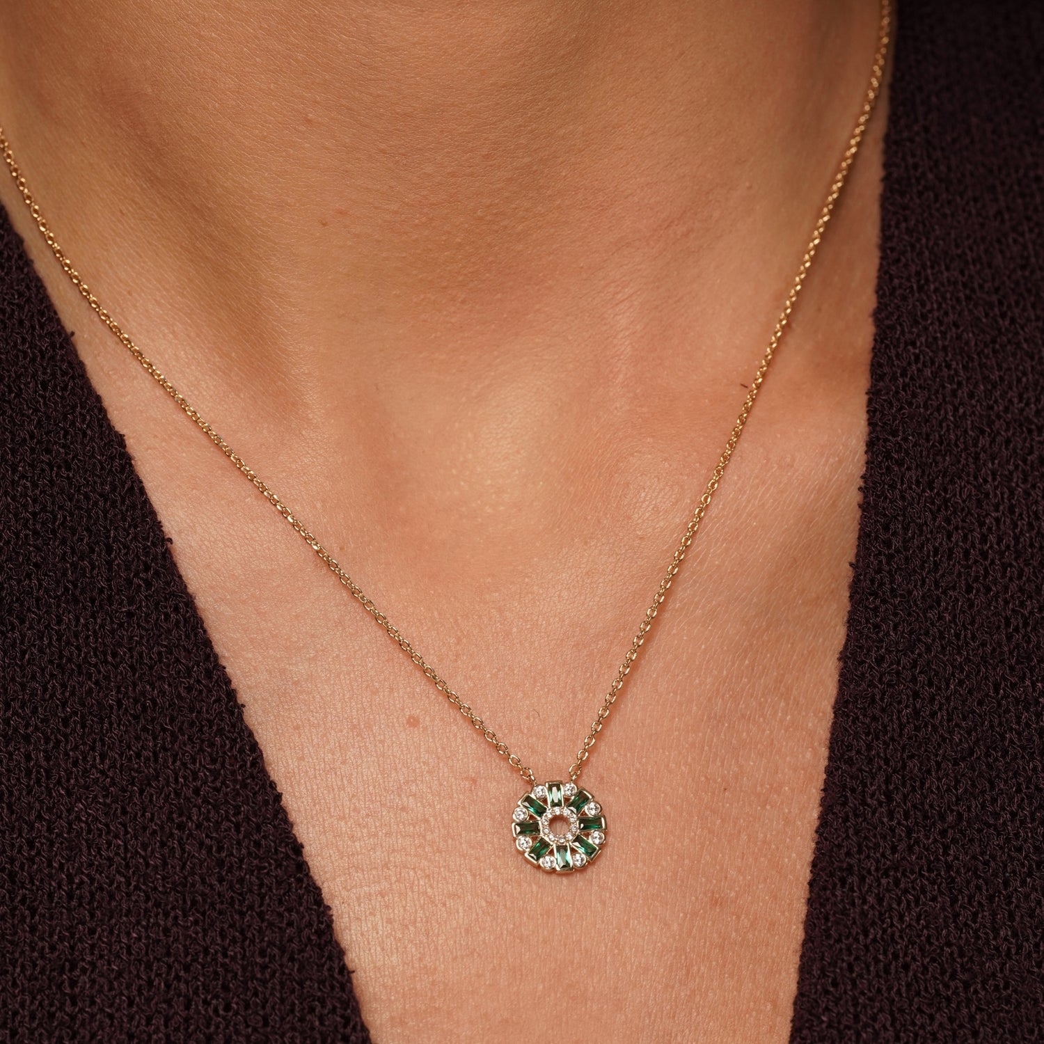 Lucky Lady Emerald-Coloured & Clear Cubic Zirconia Pendant Necklace