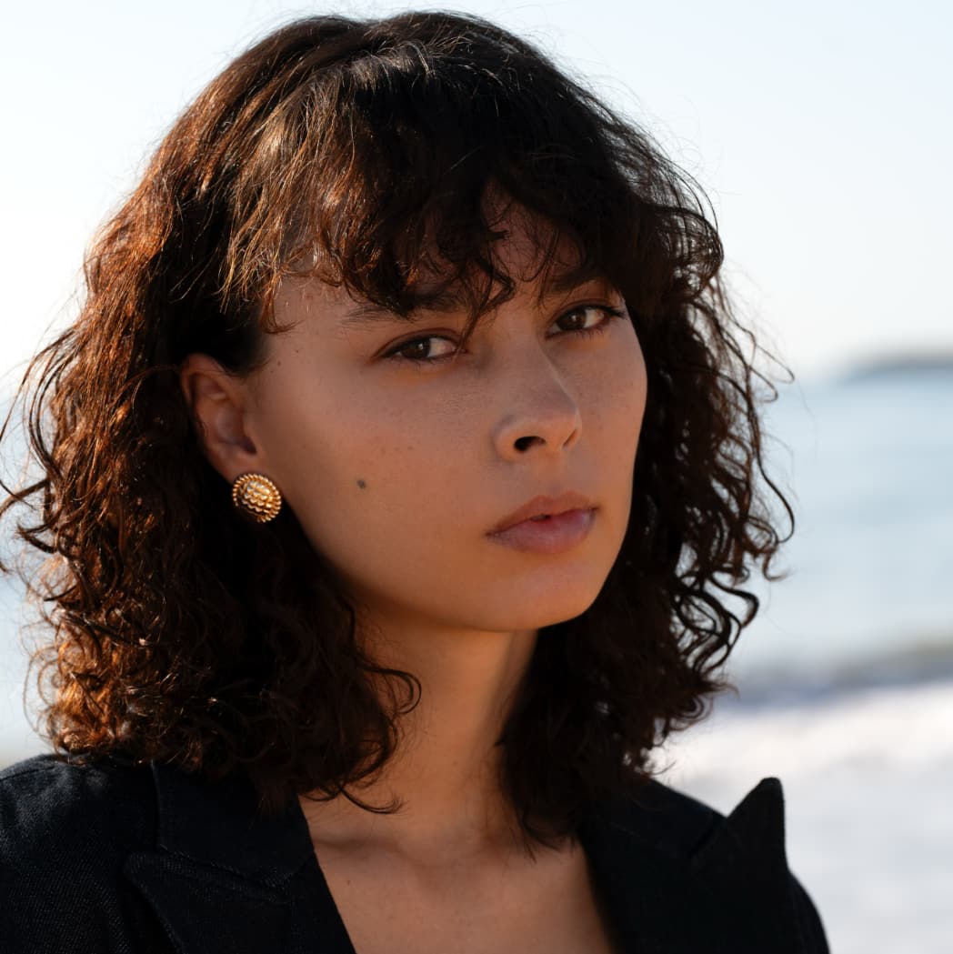 Burren jewellery gold button earring lifestyle