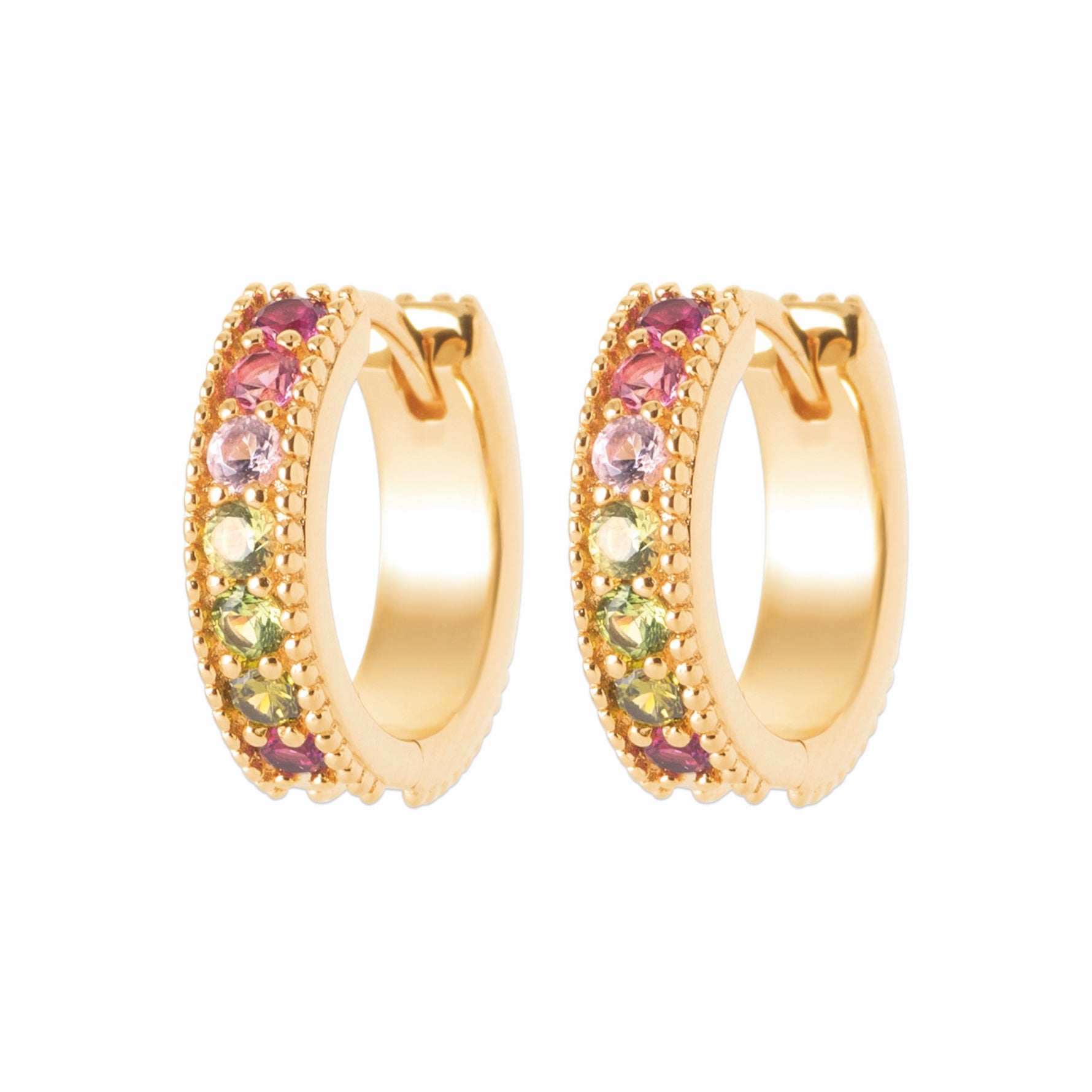 Burren jewellery gold huggie earrings colourful