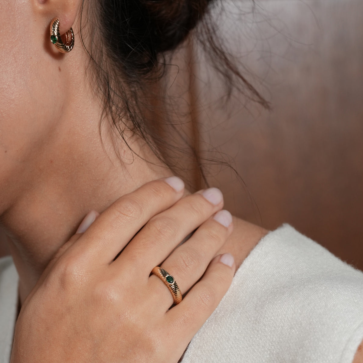 Burren jewellery gold huggie hoop with stone earrings