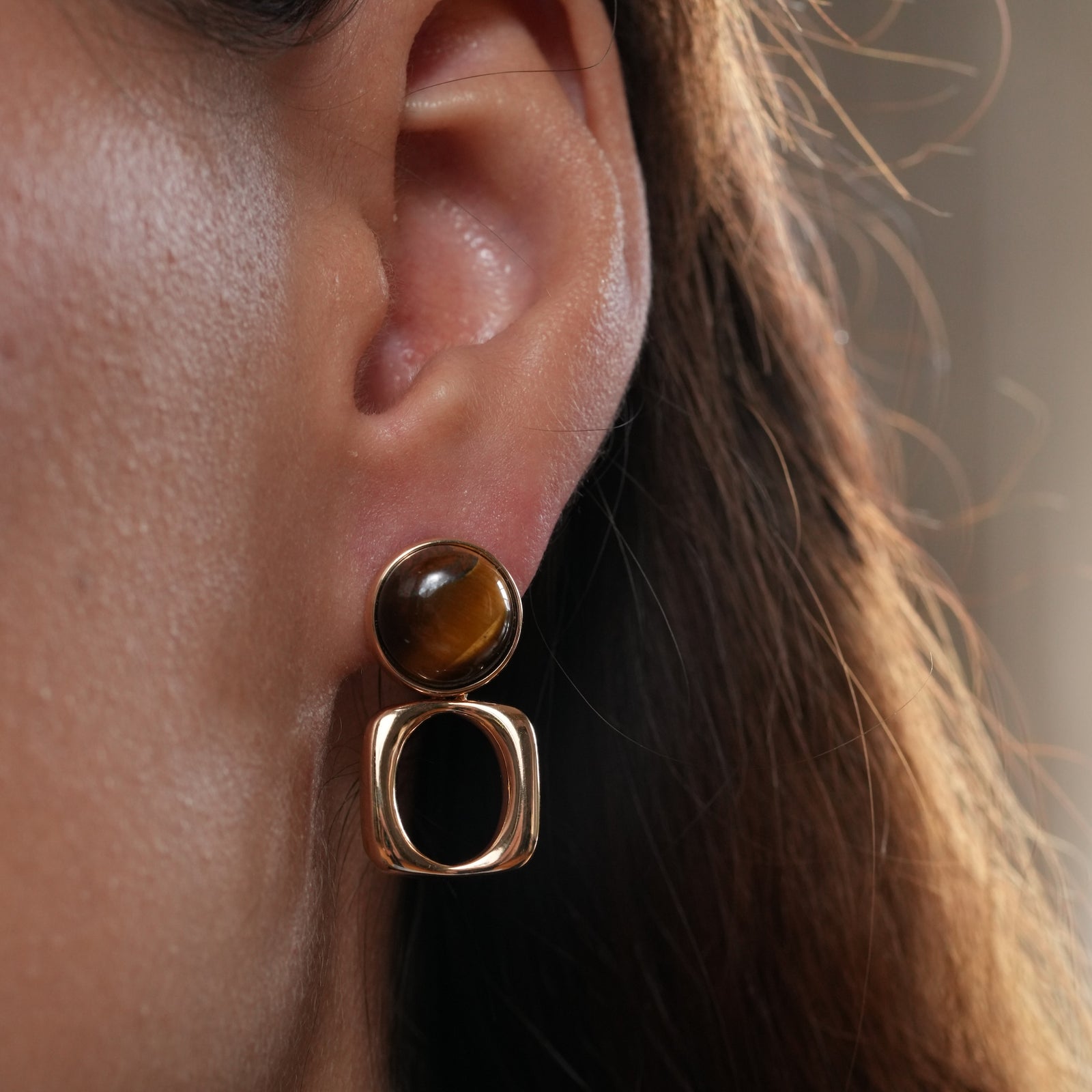 Burren jewellery gold plated tigers eye earrings