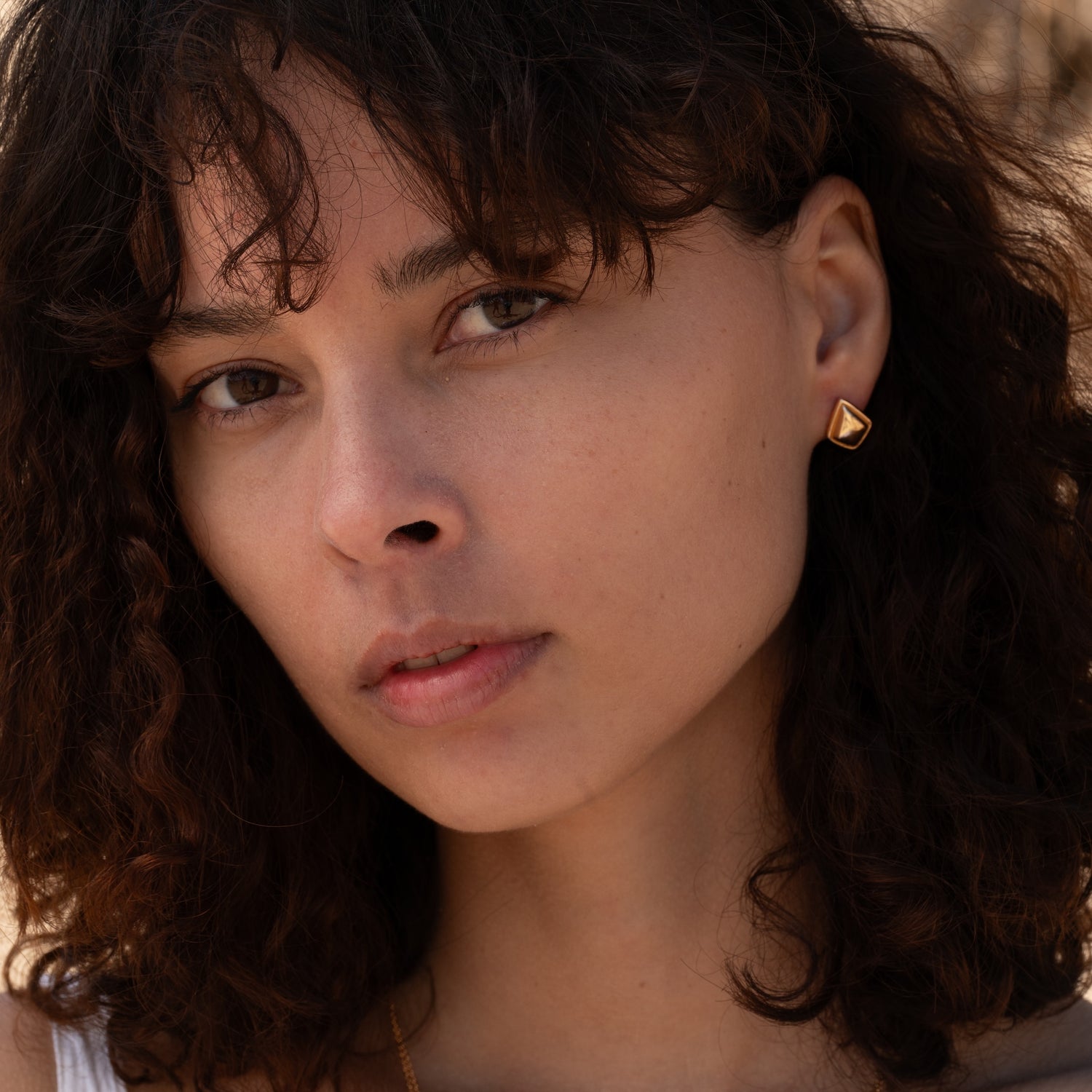 Burren jewellery gold stud earrings lifestyle